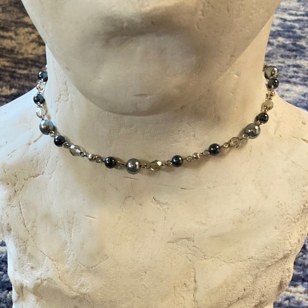 Gray and Amber Bead Choker Necklace